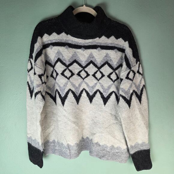 Maurices Womens Black Gray Fair Isle Mock Neck Sweater XLarge Cabin Winter Cozy - Picture 1 of 8